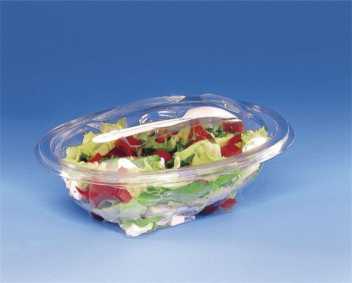 oval hinged container with spork 190*140*60